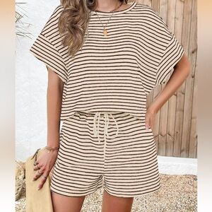 Striped Beige and Brown Womens two piece set